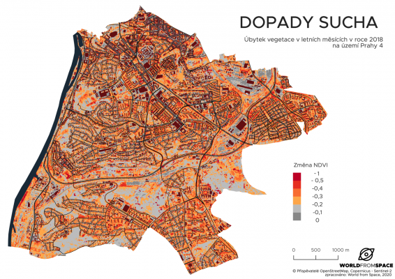 Družicová analýza vegetace, zástavby a mikroklimatu Prahy 4