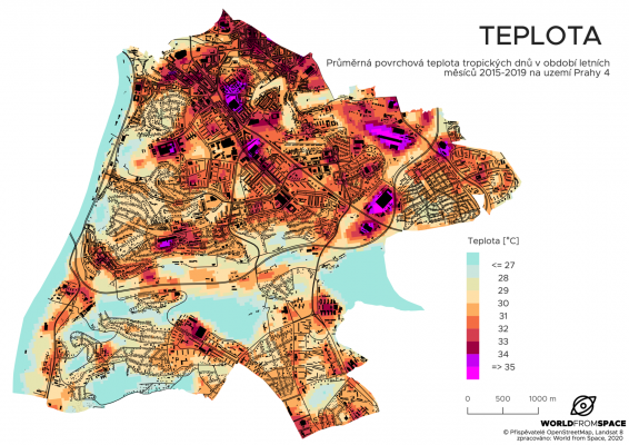 Družicová analýza vegetace, zástavby a mikroklimatu Prahy 4