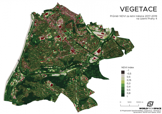Družicová analýza vegetace, zástavby a mikroklimatu Prahy 4
