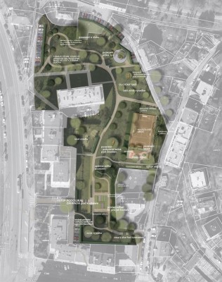 Ideová studie revitalizace vnitrobloku a parku za kostelem sv. Michaela archanděla v Podolí