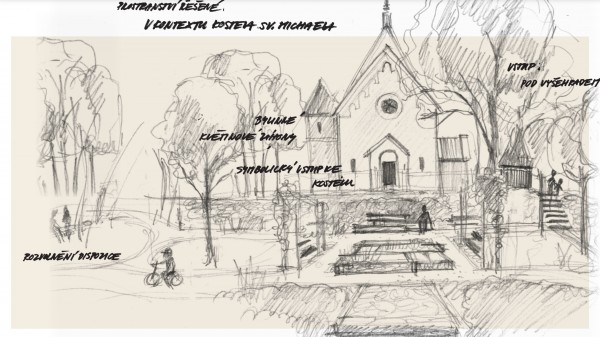 Ideová studie revitalizace vnitrobloku a parku za kostelem sv. Michaela archanděla v Podolí