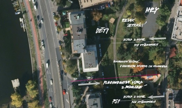 Ideová studie revitalizace vnitrobloku a parku za kostelem sv. Michaela archanděla v Podolí