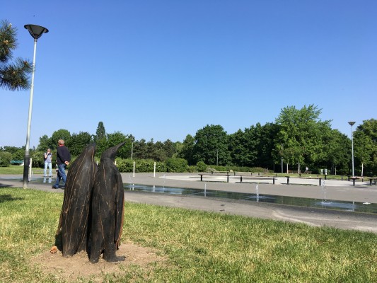 Rodinka tučňáků v parku na Pankráci